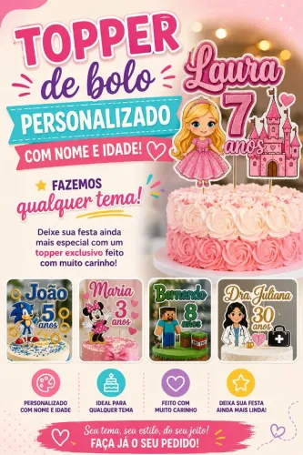 Topper de bolo personalizado 