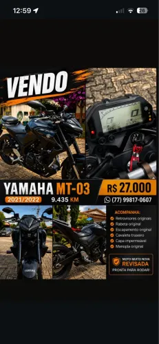 Yamaha MT-03 ABS 2021/2022 - Apenas 9.435 KM - Muito Nova