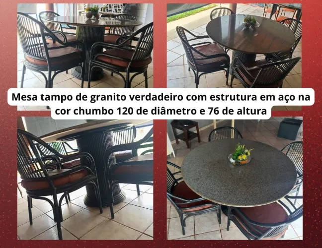 Mesa de mármore 120 de di diâmetro por 76 de altura com estrutura de aço