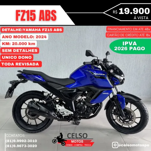FZ15 2024 c/20.000km Ipva26 pago Financio48x aceito sua moto