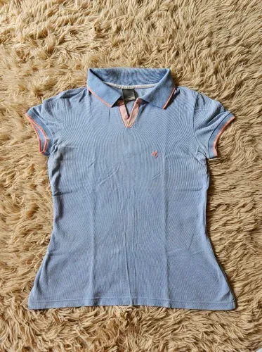 camiseta feminina polo, azul, malwee tam m