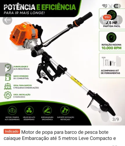 Motor de popa usado somente 1 vez ate guardado  na caixaca
