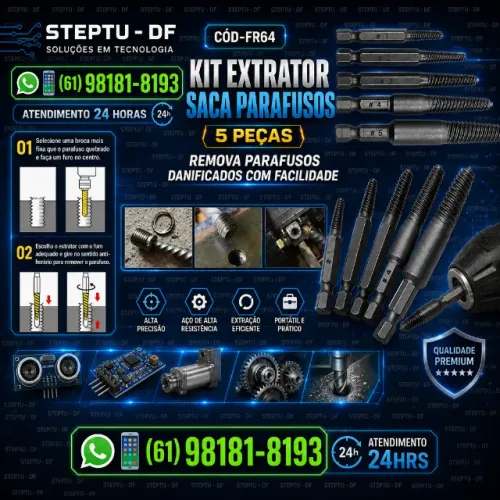 Extrator Saca Parafusos Kit Jogo 5 Pç Arduino Automação Robotica COD-FR64