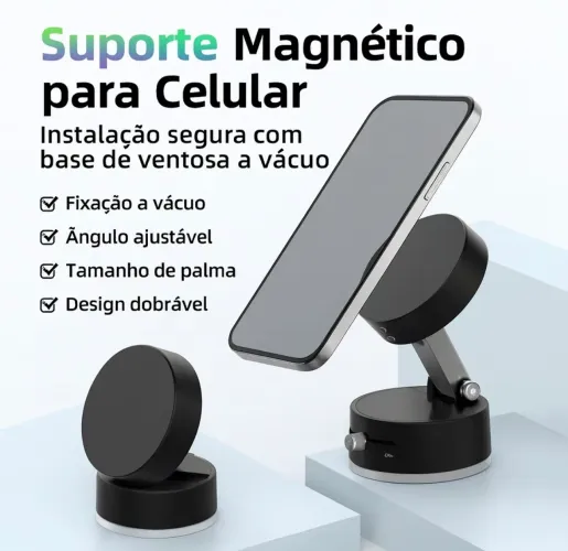 Suporte Magnético 360° Dobrável para Celular Adsorção a Vácuo | Cor ROSA
