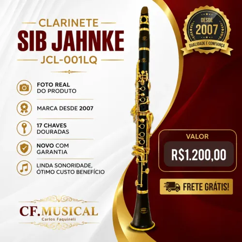 Clarinete Jahnke Chaves douradas novo