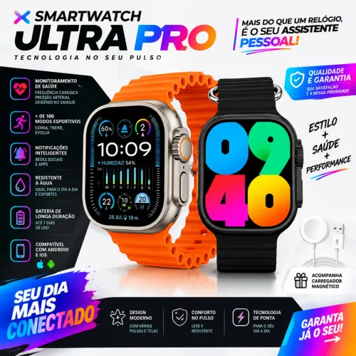 Relogio Smartwatch 10 Ultra Plus Preto Tela AMOLED Monitor Saude GPS Bluetooth