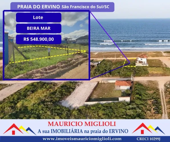 Lote limpo beira mar na Praia do Ervino