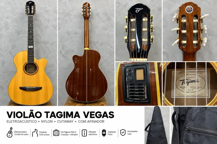 Violão Tagima Vegas Eletroacústico Nylon + Capa - Cutaway / Afinador
