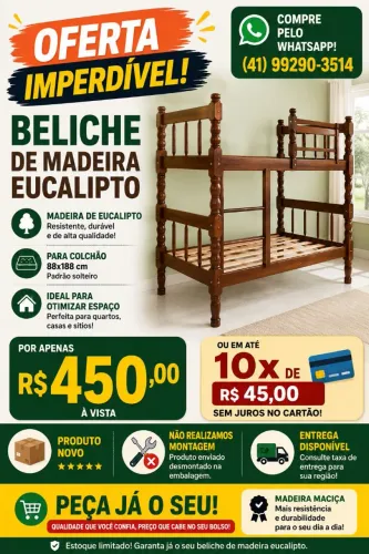 Beliche para colchão 88x188 novo ### 10x sem juros 
