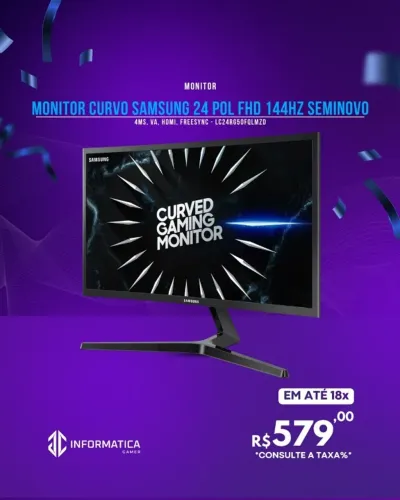 MONITOR CURVO SAMSUNG 24 POL FHD 144HZ SEMINOVO