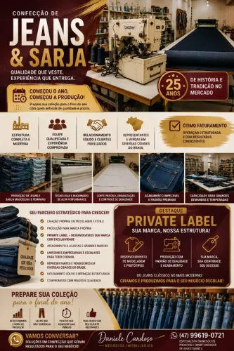 Confecção Estruturada à Venda - consolidada, Marca Própria e Private Label em Camburiú SC