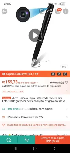 Caneta com câmera