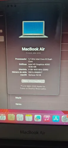 MacBook Air 11,6" Mid 2012 com SSD