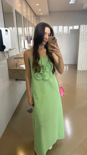 vestido verde - com flor