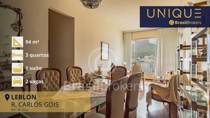 Apartamento à venda com 100,00m² e 3 quartos em Leblon, Rio de Janeiro - RJ