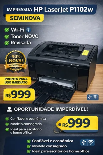 Impressora HP LaserJet P1102w - Seminova | Wi-Fi | Toner Novo