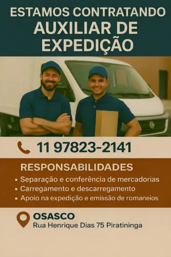 Estamos contratando Auxiliar de Expedição
