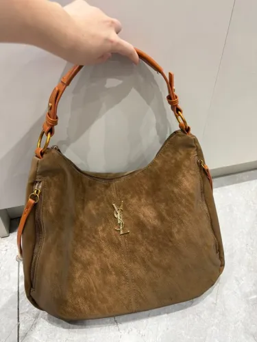 Bolsa Saint Laurent YSL Hobo em Camurça Marrom Ferragens Douradas Casual Feminina