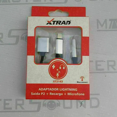 Cabo adaptador. Lightning, com saída p2 + recarga + Microfone. Novo.