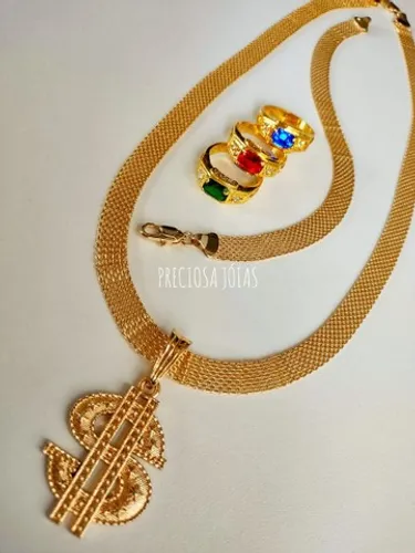 Kit cordao esteira + pulseira e anel