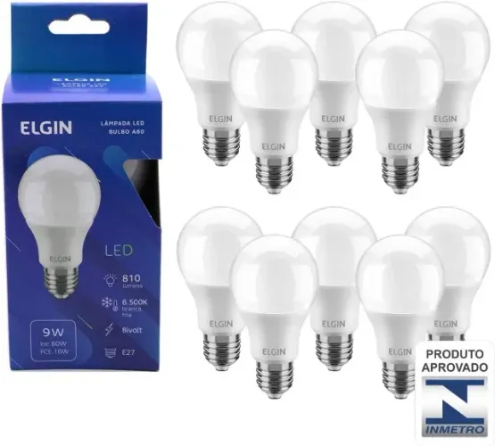 Lâmpada LED 9W 6500k Branco Frio Bivolt - Elgin - 10 Unidades