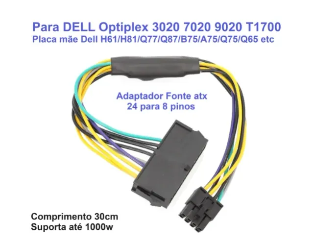 Adaptador de Fonte atx de 24 pinos para 8 pinos dell