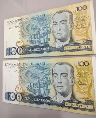 Cédulas antigas de 100 cruzados sequencial 
