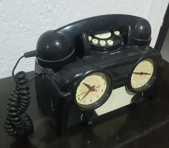 Telefone relógio rádio antigo RELÍQUIA decoração coleção