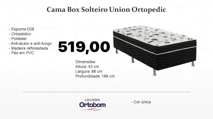 Cama box solteiro union Ortobom ortopedic 88cm - ENTREGA HOJE !!! 