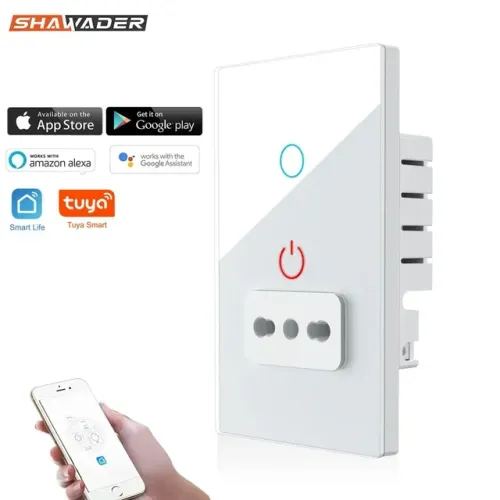 Interruptor Com Tomada de 1 Canal Tuya Wifi, Compatível com Alexa 