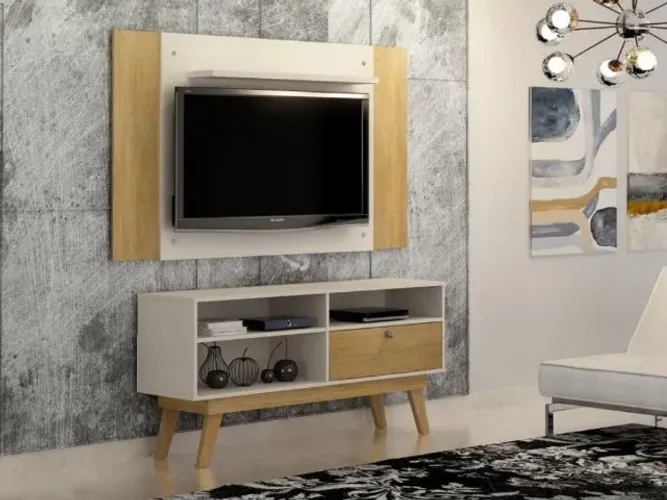 Rack Houston c/ Painel América 50" Off White/Cinamomo Até 12x - Frete Grátis
