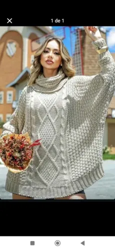 Poncho Suéter Tricot Manga Morcego Gola Alta veste M ao gg