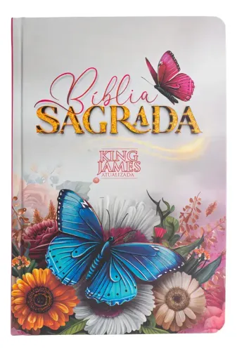 Biblia Sagrada King James Atualizada Slim Capa Dura Semi Luxo Flores e Borboletas