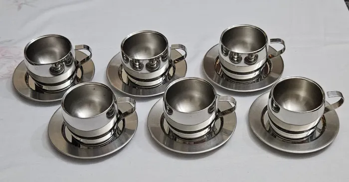 Jogo para Chá e Capuccino Tramontina em Aço Inox: Elegante, Completo e Muito Conservado