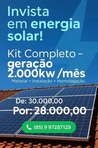 Kit Solar Completo - 2.000kw/mês