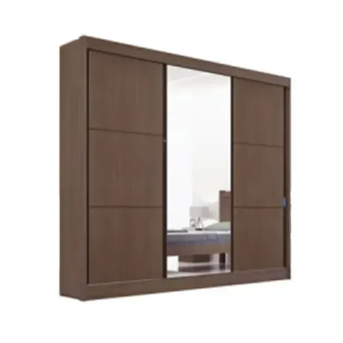 Roupeiro Casal Cristal Castanho/Linho 3 Portas 6 Gavetas 100% MDF