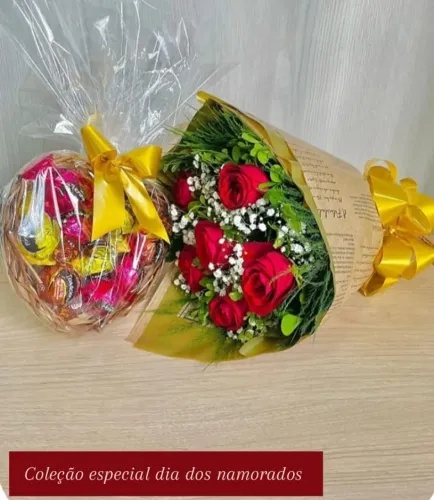 Buquê de Rosas e Cesta de Bombons - Dia dos Namorados