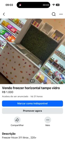 FREEZER FRICON 311L tampo vidro 220v