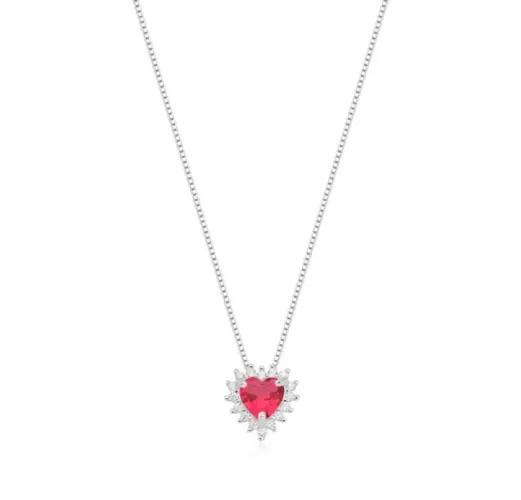 Colar Ponto de Luz Coração Vermelho - Prata 925