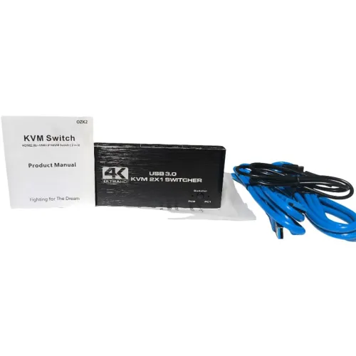 Switch KVM HDMI 4K @60Hz para 2 PCs - USB 3.0 de Alta Velocidade + Cabos