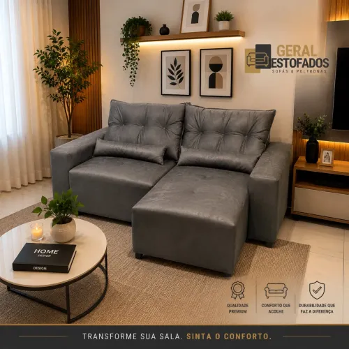 Sofá 180x90 retrátil a ponta entrega cinza médio