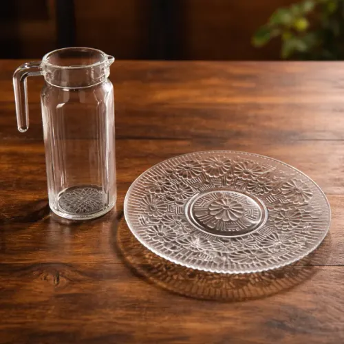 Kit Jarra e Prato de Vidro