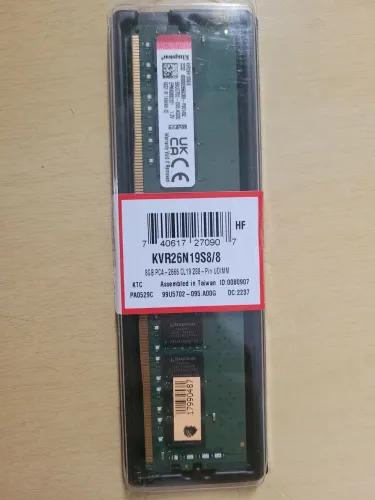 Memoria kingston DDR4 8g latência CL19 desktop