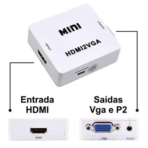 Mini Conversor Adaptador HDMI para VGA + Áudio