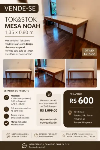 Mesa Tok&Stok Noah 1,35 x 0,80 m - R$ 600