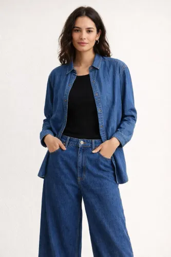 Camisa feminina jeans com viscose, M.