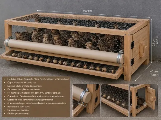 Viveiro para 40 Codornas com rolagem de Ovos 