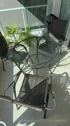 Conjunto de 3 Cadeiras e 1 Mesa Alta Com Tampo Bela, Jardim, Fibra Sintetica Pedra Ferro 