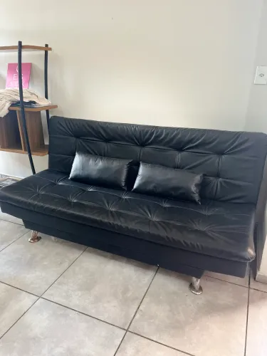 Sofá cama 3 lugares casal - courino preto
