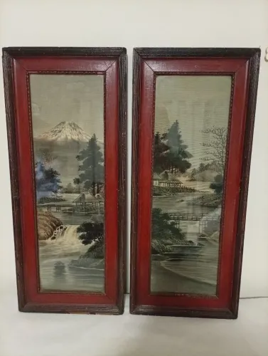 2 Quadros Decorativos Antigos anos 50 Madeira Japão